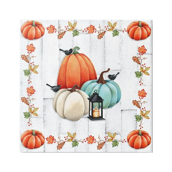 Stupell Industries Crows on Fall Pumpkins Holiday Painting Gallery Wrapped Canvas Art Print Wall Art, 17 x 17