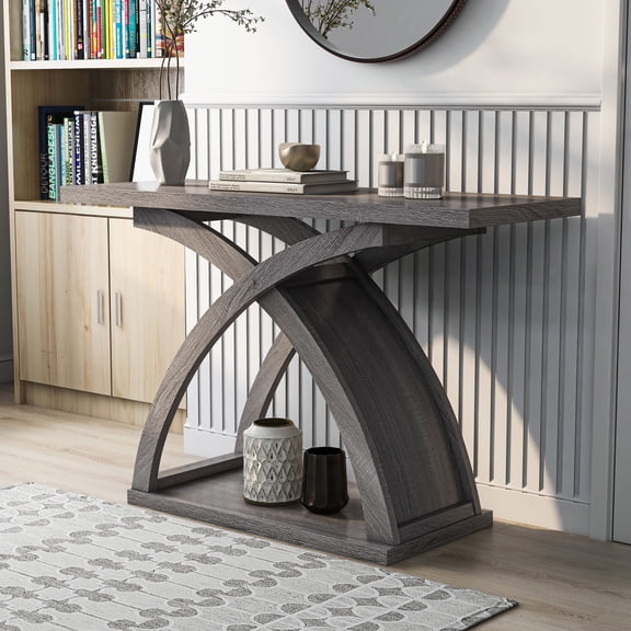 Barcroft 1-Shelf Wood Distressed Gray Sofa Table