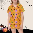 thumbnail image 2 of Weebloom Halloween Pajama Set For Little Girl Silk Satin Pumpkin Short Sleeve Button Up Shirts And Shorts Summer Fall 2 Piece Set Pjs Loungewear, 2 of 4