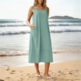 thumbnail image 3 of Zynoxe Midi Dresses for Women Classic Square Neck Sleeveless Beach Dress Flowy A-Line Solid Color Women's Cotton Linen Dresses Breathable Casual Loose Shift Sundress with Pockets 2XL, 3 of 10