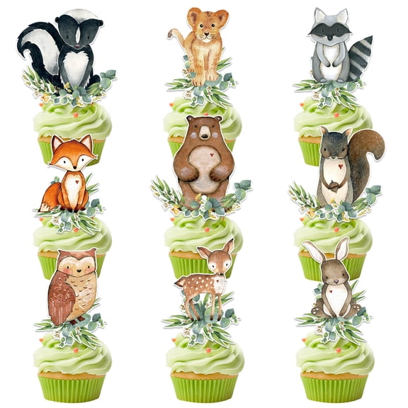 Wowhub 54 Pcs Pre-AssembledJungle Animal Cupcake Toppers for Kids Birthday, Baby Shower, Safari Themed Party