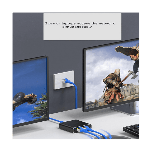 Gigabit Ethernet Splitter 1 in 2 Out, 1000Mbps- LAN/Internet Cable Splitter - Cat5/6/7 Splitte, RJ45 Network Extension
