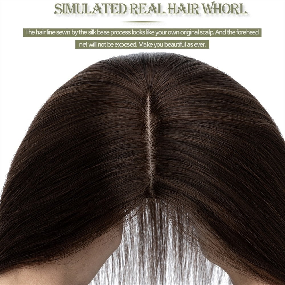 6-18 Inch Human Hair Topper for Women, Real Human Hair No Bangs 10*12 CM Injection Silk Base Hair Topper Clip In Straight Hair Extensions Hairpieces