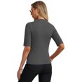 thumbnail image 3 of PINKSIR Women's Mock Turtleneck T Shirts, Half Sleeve Business Casual Tunic Tops Slim Fit Summer Basic Dressy Tee Shirt Dark Gray L, 3 of 8