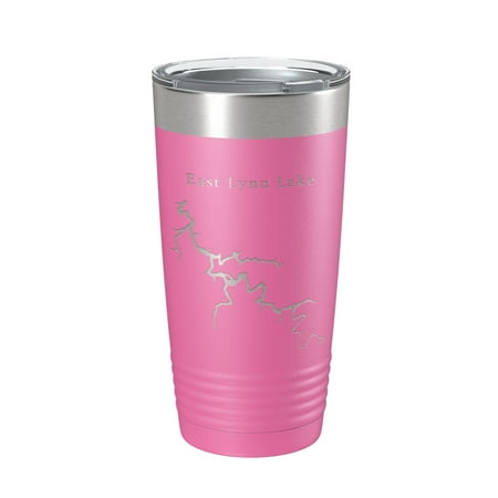 

East Lynn Lake Map Tumbler Travel Mug Insulated Laser Engraved Coffee Cup West Virginia 20 oz Pink