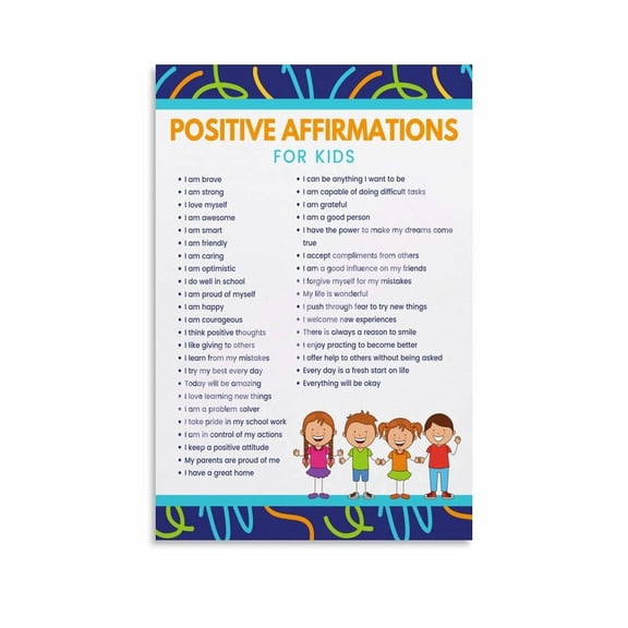 Positive Affirmations for Kids Poster Classroom Poster (1) Canvas Painting Wall Art Poster for Bedroom Living Room Decor Posters