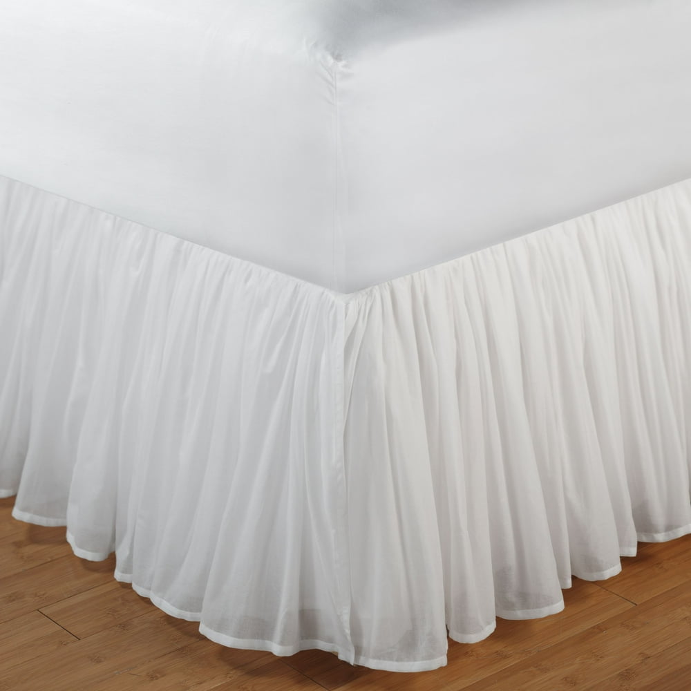 Global Trends Cotton Voile White Bed Skirt, 15 Inch Drop Length, King