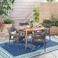 thumbnail image 2 of GDF Studio Alametos Outdoor Acacia Wood and Wicker 5 Piece Dining Set, Teak and Multibrown, 2 of 13