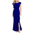 thumbnail image 2 of YHAJDS Women Formal Dress Short Sleeve Solid Color One Shoulder V Neck Ankle Length Elegant, 2 of 5