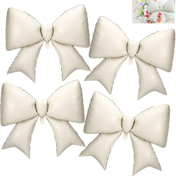 Scheam 39 inch Large Coquette Knot Balloon 4 Pcs Giant Bow Balloons Jumbo White Backdrop for Girl Birthday Anniversary Engagement Wedding Bridal Party Decorations