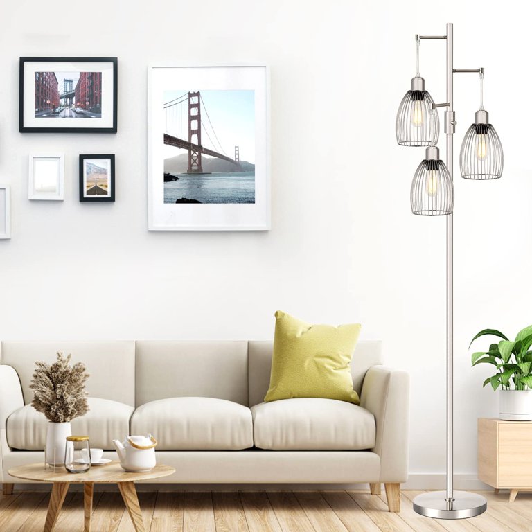 Dimmable Floor Lamp, 3 x 800LM LED Edison Bulbs Included