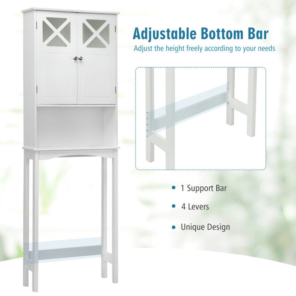 Finihen Toilet Storage Cabinet, Bathroom Cabinet Organizer, 2-Door Over The Toilet Bathroom Storage Cabinet with Adjustable Shelf, for Bathroom, White