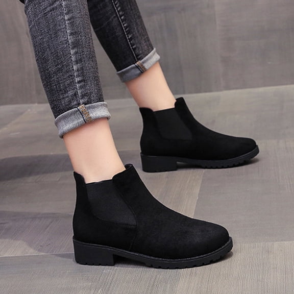 JUSLIO Boots for Women,Mid Calf Boots Fashion Casual Round Toe Comfort Solid Color Martin Womens Boots,