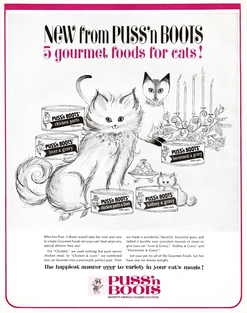 Ad Cat Food, 1964. /Namerican Advertisement For Puss 'N Boots Cat Food. Illustration, 1964