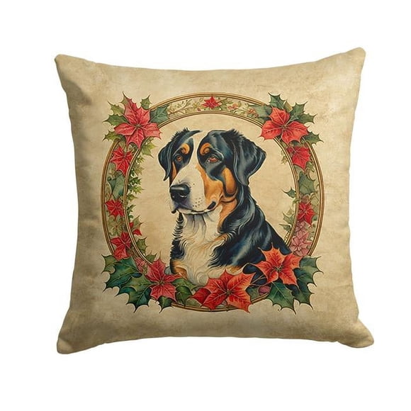 Carolines Treasures DAC2373PW1414 14 x 14 in. Unisex Greater Swiss Mountain Dog Christmas Flowers Polyester Fabric Throw Pillow