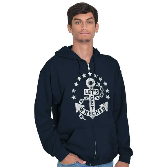 Let's Get Wrecked Summer Beach Anchor Unisex Fleece Graphic Zip Up Hoodie Brisco Brands 2X