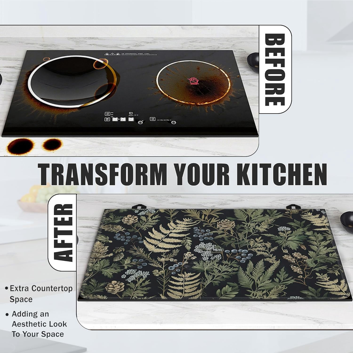 Green Leaves Glass Top Stove Cover Protector,Summer Forest Berry Heat Resistant Stove Top Cover, Large Size Range Covers for Electric Stove Countertop Mat, 28 x 20 Inch
