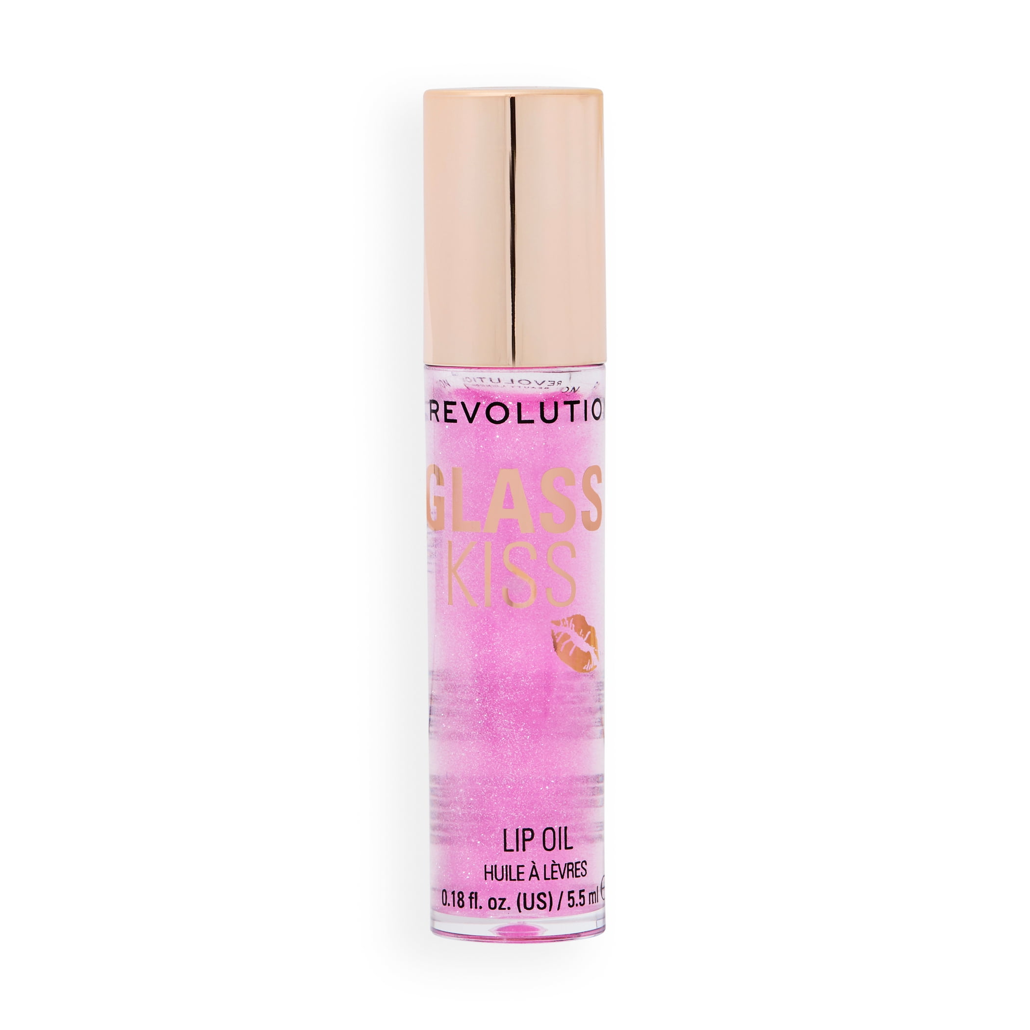 Revolution Glass Kiss Roller Ball Lip Oil, Shimmer Finish, Non-Stick, Enchanted