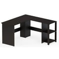 SHW LShaped Home Office Corner Desk Wood Top, Espresso