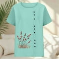 thumbnail image 5 of YueHuiYing Womens Short Sleeve Tops Spring And Summer V-Neck Tshirts Casual Pleated Loose Floral Printed Button T-Shirt, 5 of 5