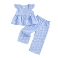thumbnail image 7 of Lopeceal Kid Girls 2 Pieces Outfits Ginham Cotton Button Down Pleated Hem Fly Sleeve and Wide-Leg Pants Comfortable Daily 1-5Y, 7 of 7