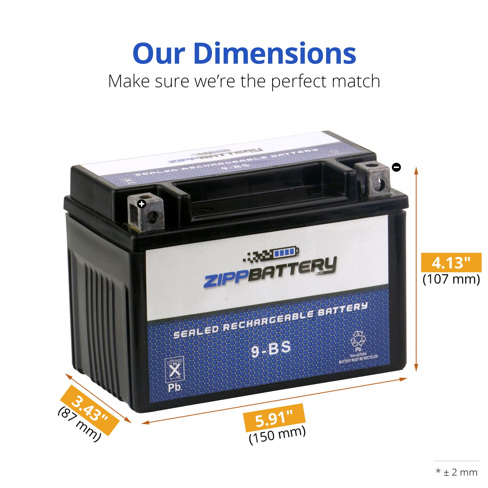 Zipp Battery Ytx9-bs (9-bs 12 Volts,8 Ah, 120 Cca) High Performance Power Sports Battery