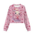 thumbnail image 4 of COEQINE Girls Crop Top Sweatshirt Long Sleeve Crewneck Fall Winter Pullover Cute Casual Loose Fit Streetwear Clothes for Teen Kids Age 5-6, Axolotl Strawberry Pink, 4 of 7