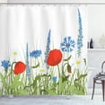 thumbnail image 1 of Spring Shower Curtain, Bloomed Poppy and Chamomile Among Wild Herbs and Grasses, Fabric Bathroom Set with Hooks, 69W X 70L Inches, Apple Green Scarlet and Azure Blue, by Ambesonne, 1 of 3