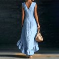 thumbnail image 4 of Delayuji Women's Summer Dress Ruffled Hem Sleeveless V Neck Tank Dress Long Dresses Beach Vacation Dress Wedding Guest Dresses, 4 of 4