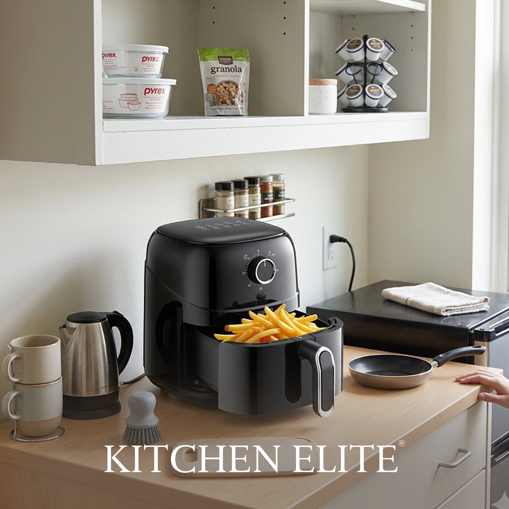 Kitchen Elite 2.5 Qt. Compact Mechanical Air Fryer, 30 Min Timer, Countertop Cooker, Black