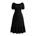 thumbnail image 6 of Weiqiqre Womens Dresses Short Sleeve V-Neck Button Down Smocked Casual Ruffle Slit Maxi Boho Dress, 6 of 6