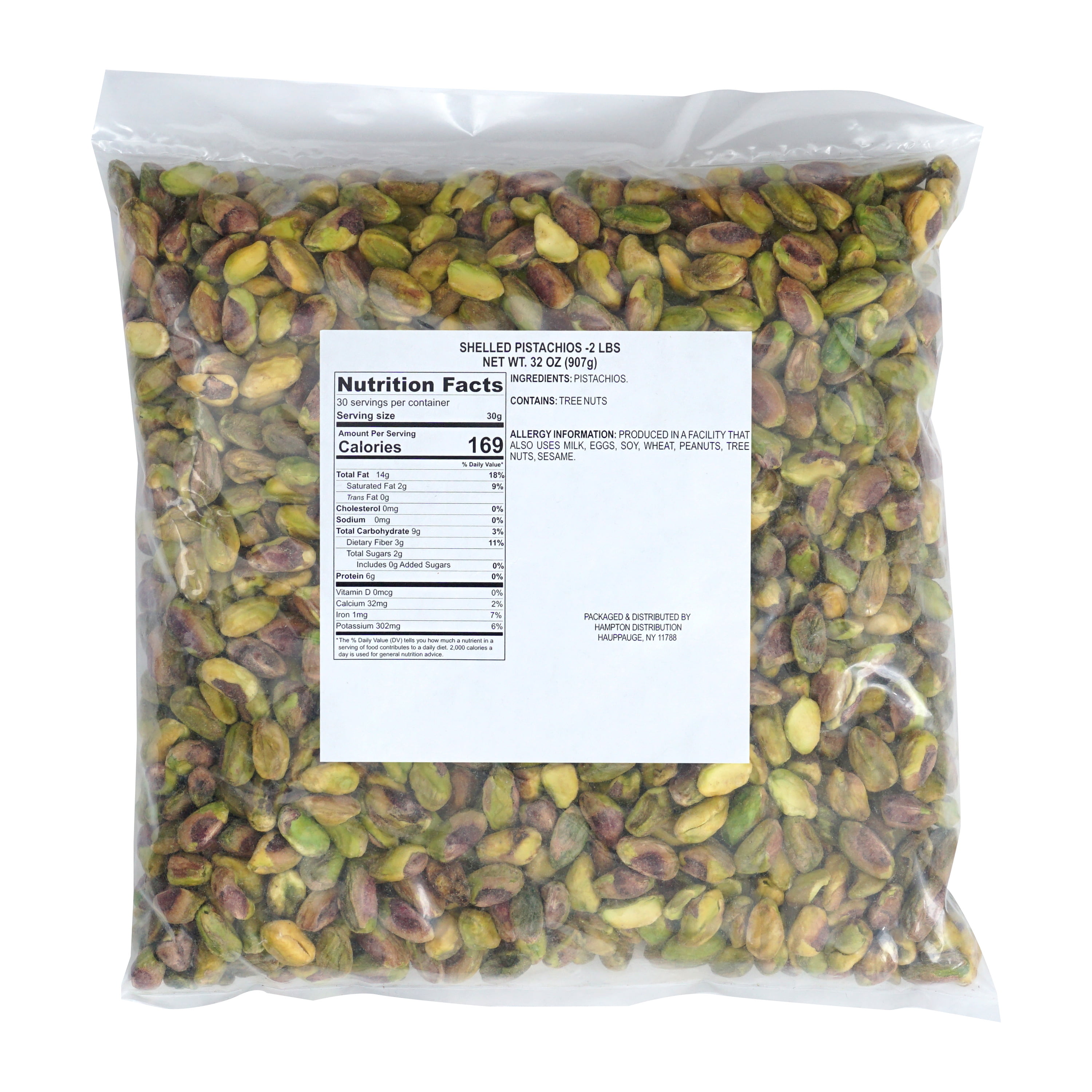 Pistachios Shelled Raw Unsalted, 2 Pound Bag, No Shell Pistachio Nuts 32 Ounce Bulk Bag