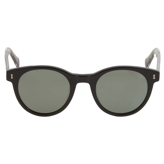 John Varvatos Mens Black Plastic Round Sunglass V542. Polarized Green Lens.