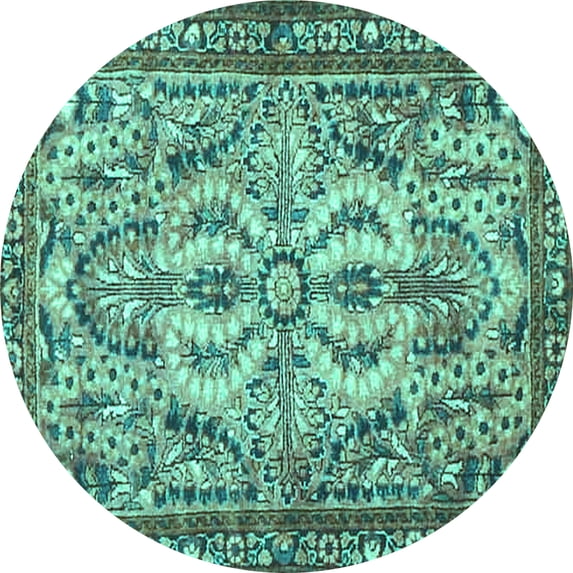 Ahgly Company Indoor Round Persian Turquoise Blue Traditional Area Rugs, 7' Round