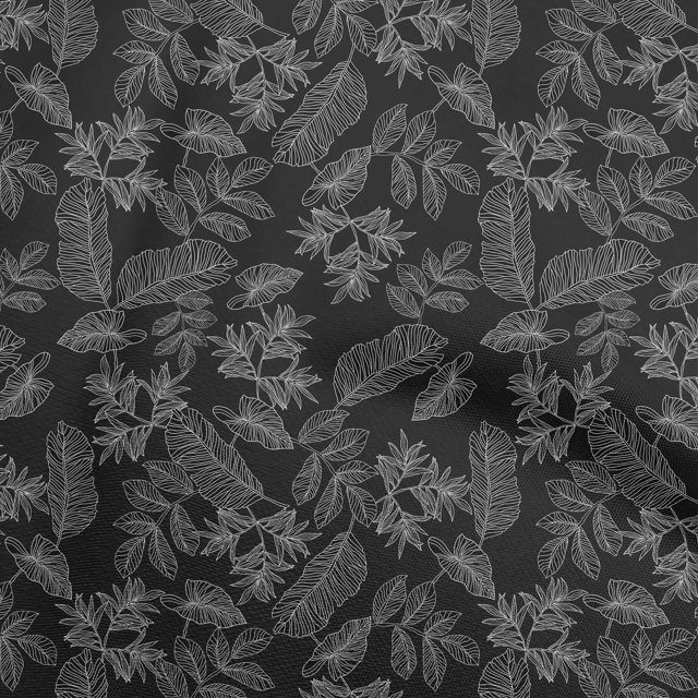 oneOone Viscose Jersey Black Fabric Tropical Line Drawing Leaf Craft Projects Decor Fabric Printed By The Yard 60 Inch Wide