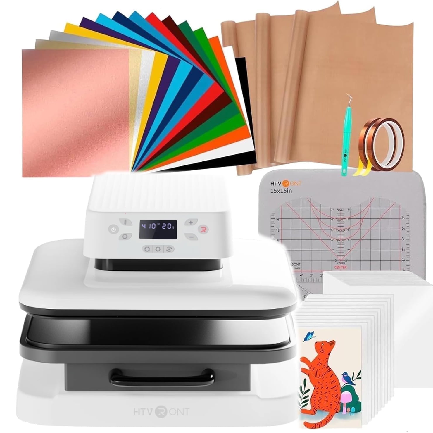 HTVRONT 1500W 15"x15" Automatic Heat Press Machine Bundle, Sublimation Printer Transfer HTV Vinyl