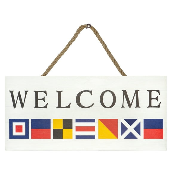 Nautical Flags Coastal Welcome Sign for Front Door, Front Door Decor Porch Decorations, Welcome Door Sign Nautical Decor Beach Decor