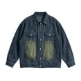 thumbnail image 5 of Mens Denim Jackets Relaxed Fit Trucker Oversized Jean Chest Pockets Classic Comfy Button(Navy,L), 5 of 7