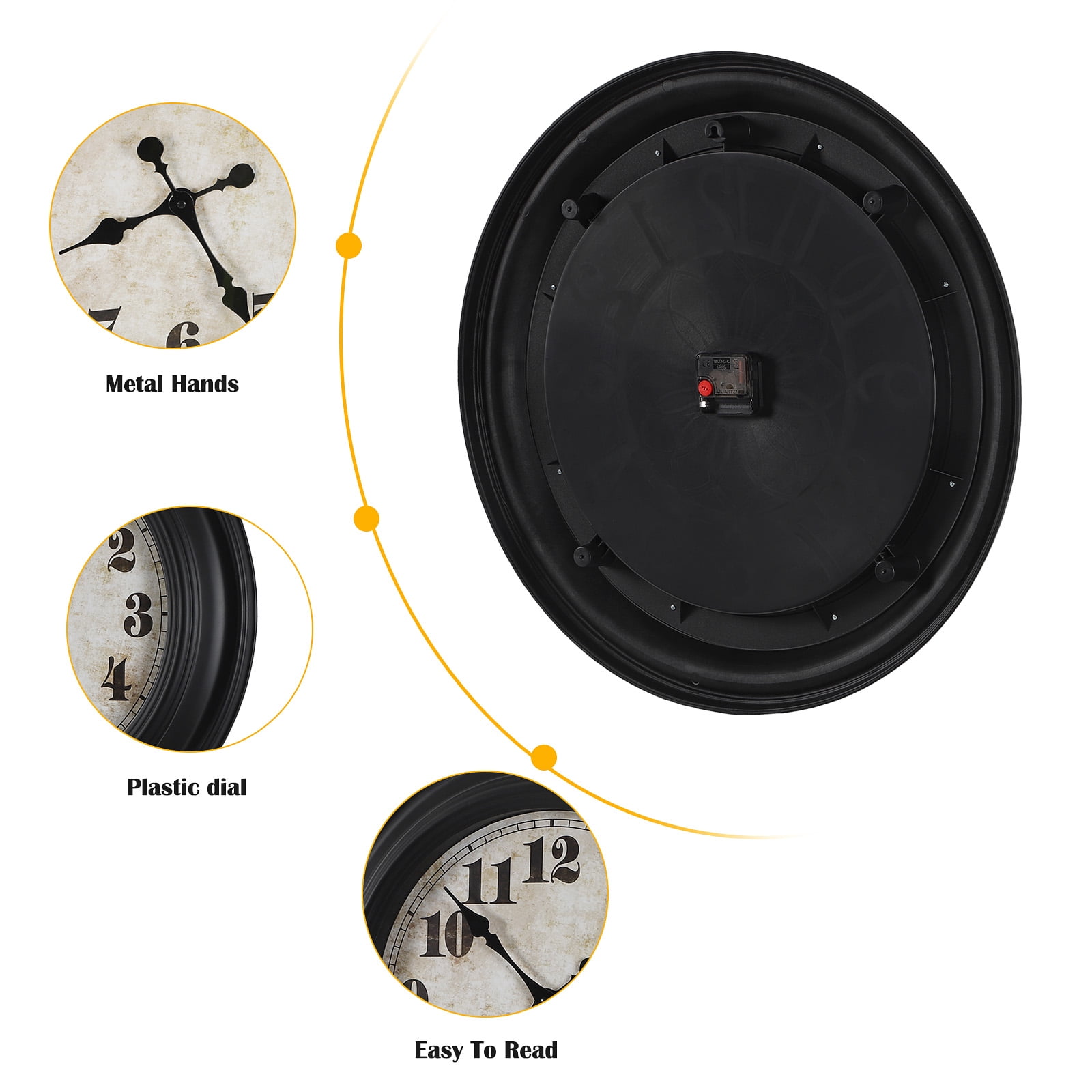 American Plastic Wall Clock 23 Inch - Black
