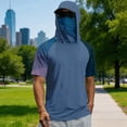 thumbnail image 2 of Men Summer Quick Dry Short Sleeve Hooded T Shirt with Face Cover Breathable Sun Protection Athletic Tops for Fishing Hiking Running Workout Outdoor Sports, 2 of 6