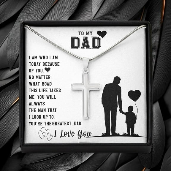 Father’s Day Gift, Meaningful Gifts For Dad, Cross Necklace Gift for Dad with Message Card and Gift Box, Fathers Day Necklace for Dad, Gift for Dad from Son or Daughter, Birthday Gift for Him
