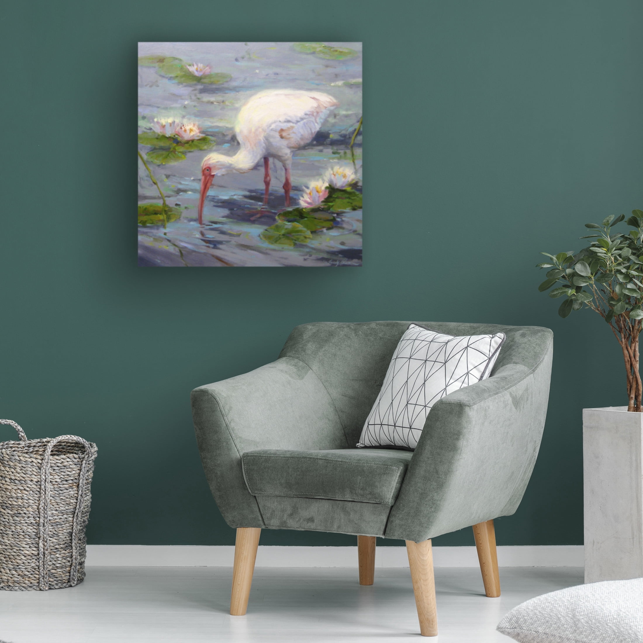Canvas Wall Art - Sandy Nelson 'Ibis and Lilies' Wall Art for Living Room, Bedroom, or Office Décor by Trademark Fine Art - 35 x 35 Inches