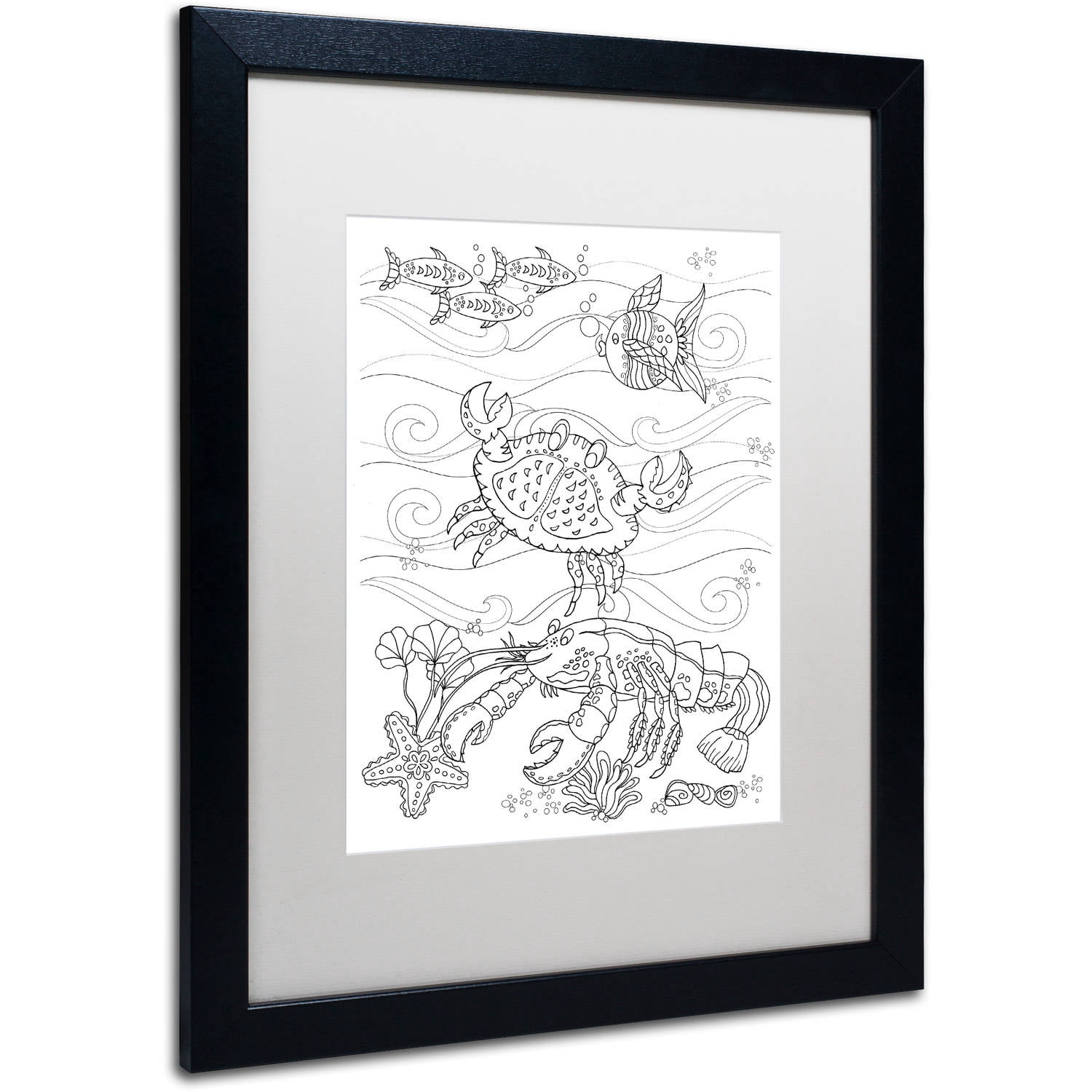 Trademark Fine Art "Crab And Lobster" Canvas Art by Lisa Powell Braun, White Matte, Black Frame