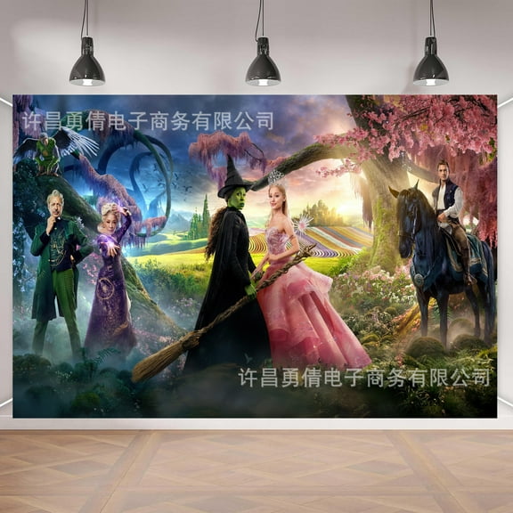 Pink and Green Birthday Backdrop Party Decorations, Witch Themed Happy Birthday Backdrop Banner Photo Booth Party Supplies Decorations