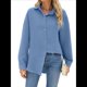 thumbnail image 2 of Camisas de Larga con Botones para Mujer, Blusas de Trabajo de Gran Tamaño con Cuello y Hombros Caídos, Blusa Holgada con Textura Azul Vaquero L, 2 of 10