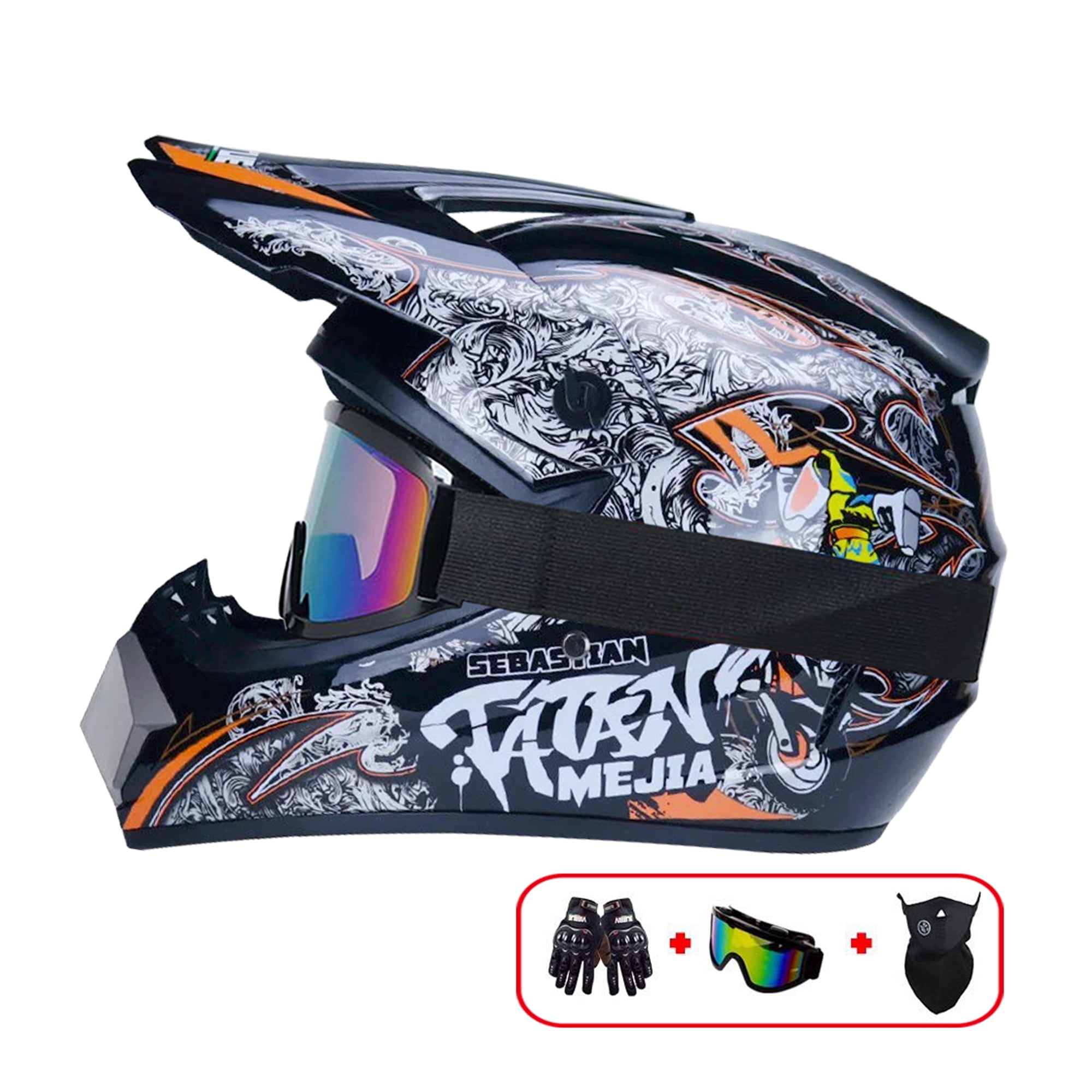 Motocross Helmet,Outdoor adult Full Face MTB Helmet Set Motorcycle