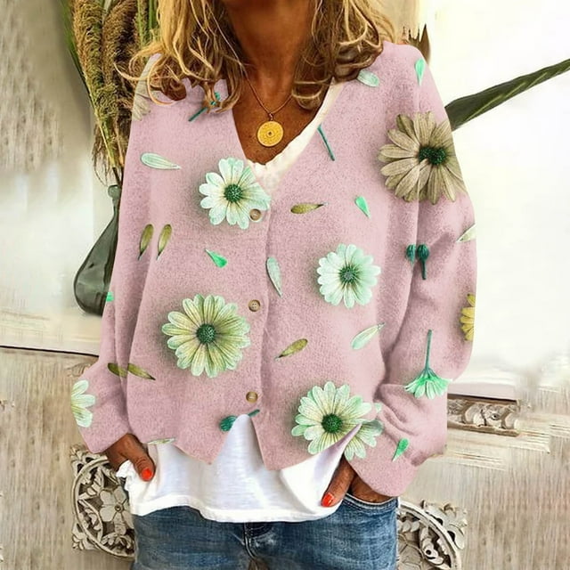 LOVZFMLL Cardigan for Women‘s Casual Cardigan Button Printed Fashion Jacket Coat