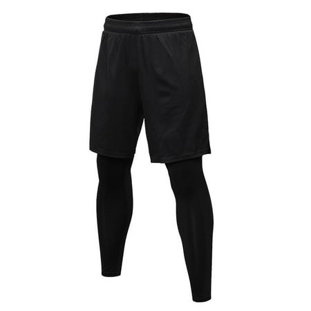 Men Tights Fake Two-piece Pants Fitness Running Training Casual Stretch Quick-drying