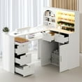 thumbnail image 3 of Advwin Manicure Table Nail Tech Desk w/ LED Display Shelf, L-Shaped Glass Top Nail Station w/ USB Ports, Cabinet, Drawer, Wrist Rest, Professional Salon Manicure Workstation, White, 3 of 10