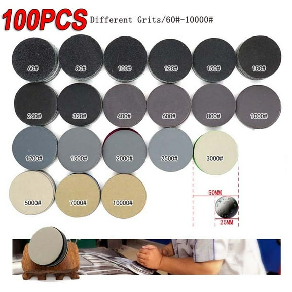 100Pcs 2 Inch Sanding Disc 50mm Wet & Dry Flocking Sandpaper 60-10000 Grit
